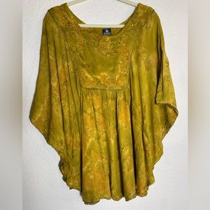 Advance Cleeo Long Wide Tie Dye Embroidered Sequin Poncho Blouse Top Cover Up